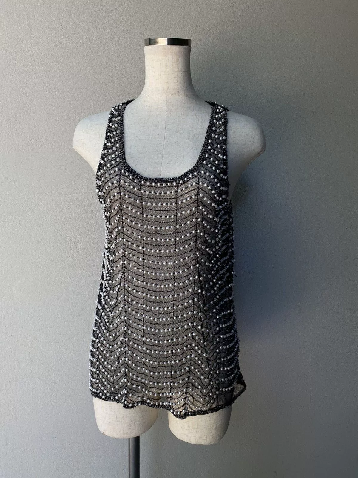 Vintage Tank Tops Vintage embroidery mesh tank top Black