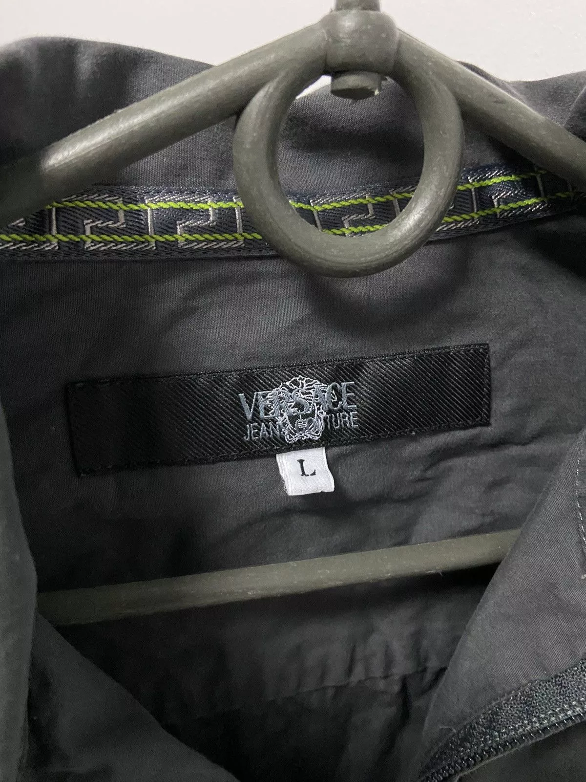 Versace Shirts Button Ups Versace × Vintage Versace Jacket Vintage small Logo Button Ups Zip Luxury Gray