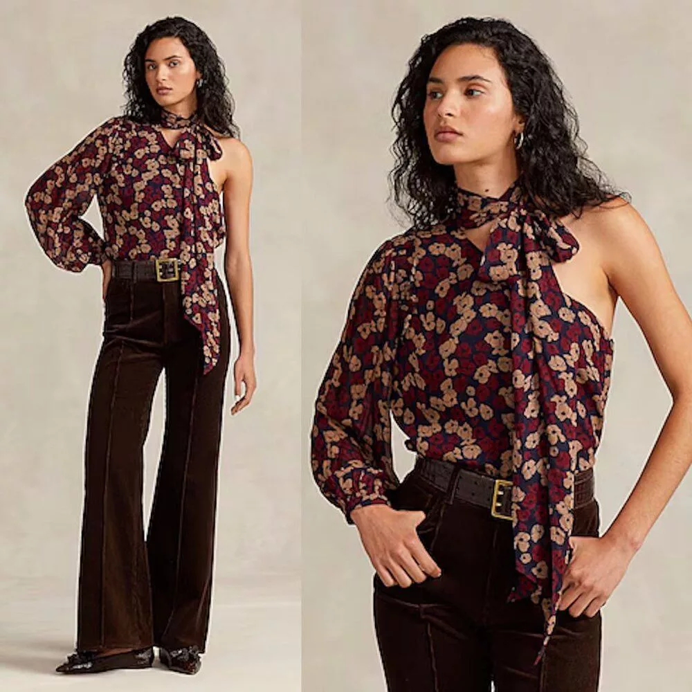 Ralph Lauren Blouses NWT New $398 Polo By Ralph Lauren Georgette Tie-Neck Blouse Black