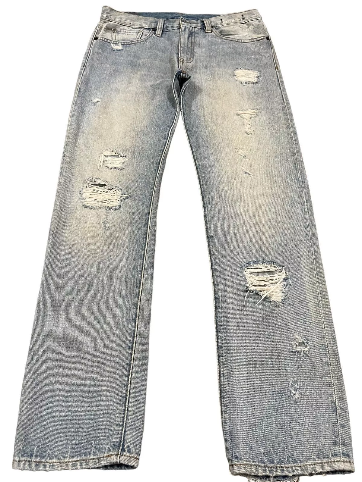 Designer Denim Designer Vintage Light Blue Heavy Distressed Regular Straight Jeans