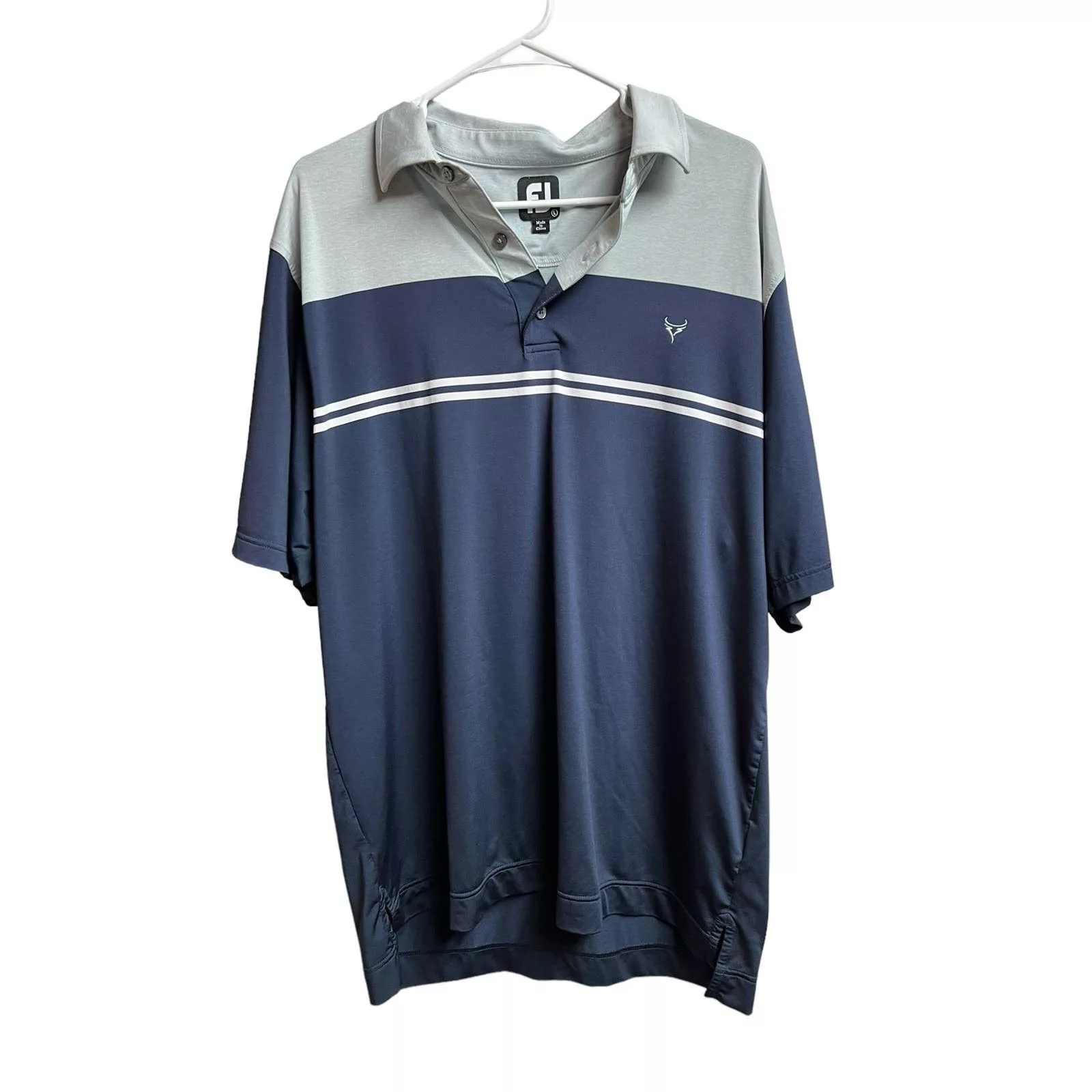 Footjoy Polos Footjoy Gray Blue Color Block Stripes Short Sleeve Polo