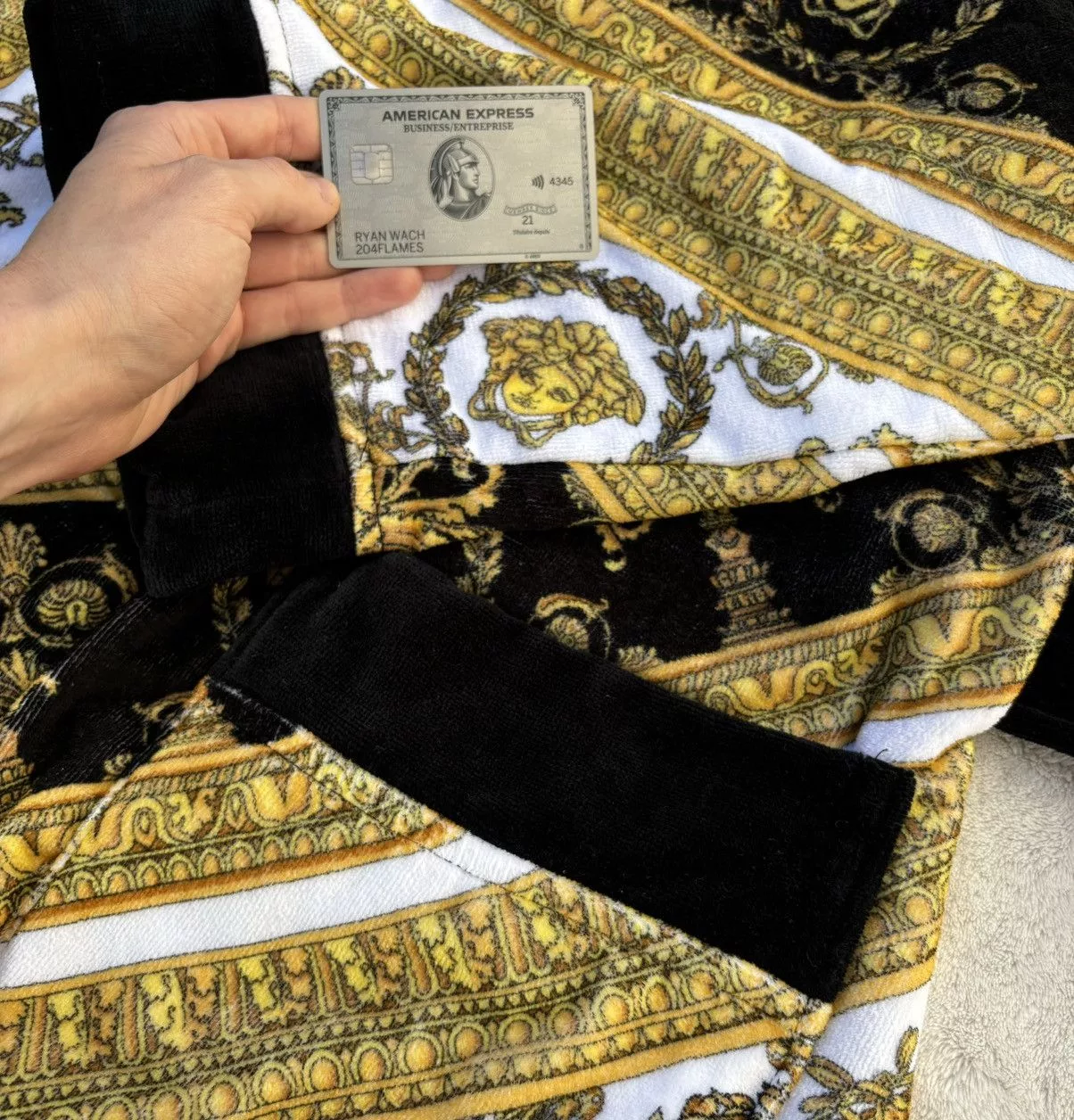 Versace Miscellaneous Versace Light Gold/Black Baroque Print Robe