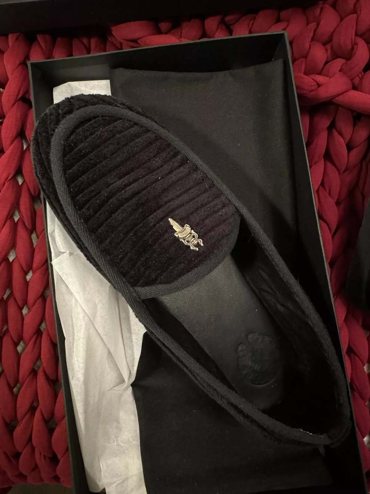 Chrome Hearts Slip Ons Chrome Hearts Cord Slippers Black