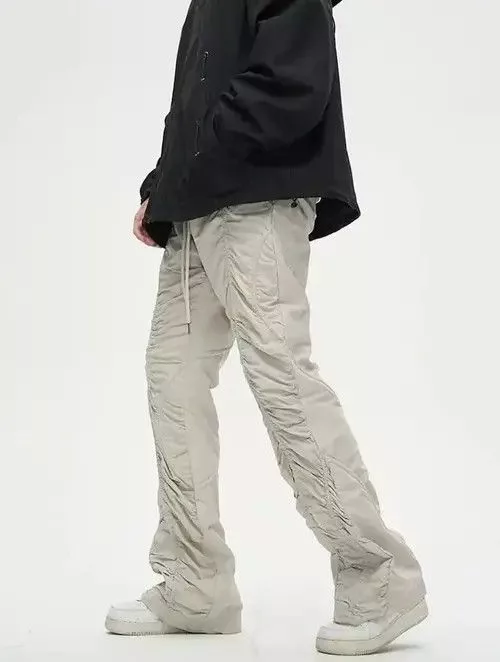 Other Denim Other Beige Stack Plated Wide Flared Sweatpants Streetwear