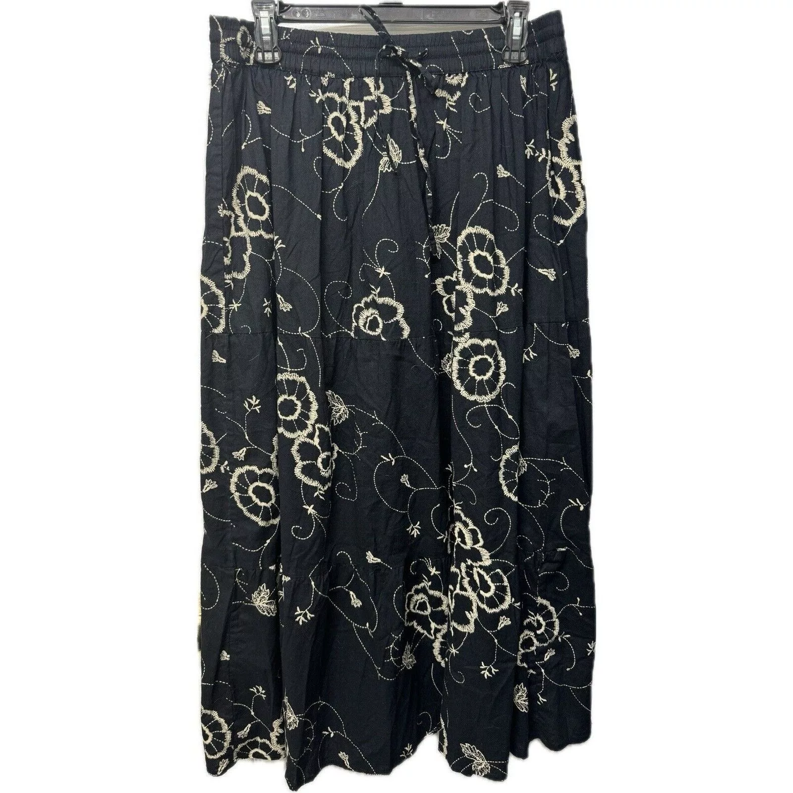 Other Maxi Skirts Other Women’s Long Maxi Black Skirt w Beige Floral Print - Large