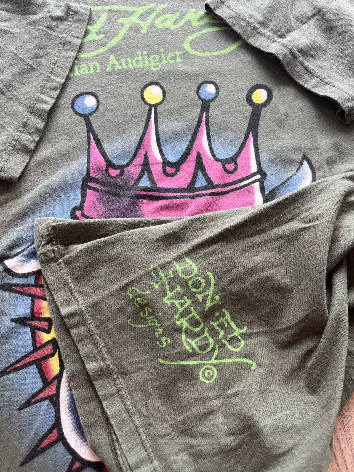 Designer Short Sleeve T Shirts Designer × Ed Hardy Ed Hardy Tshirt Design by Christian Audigier Green Streetwear