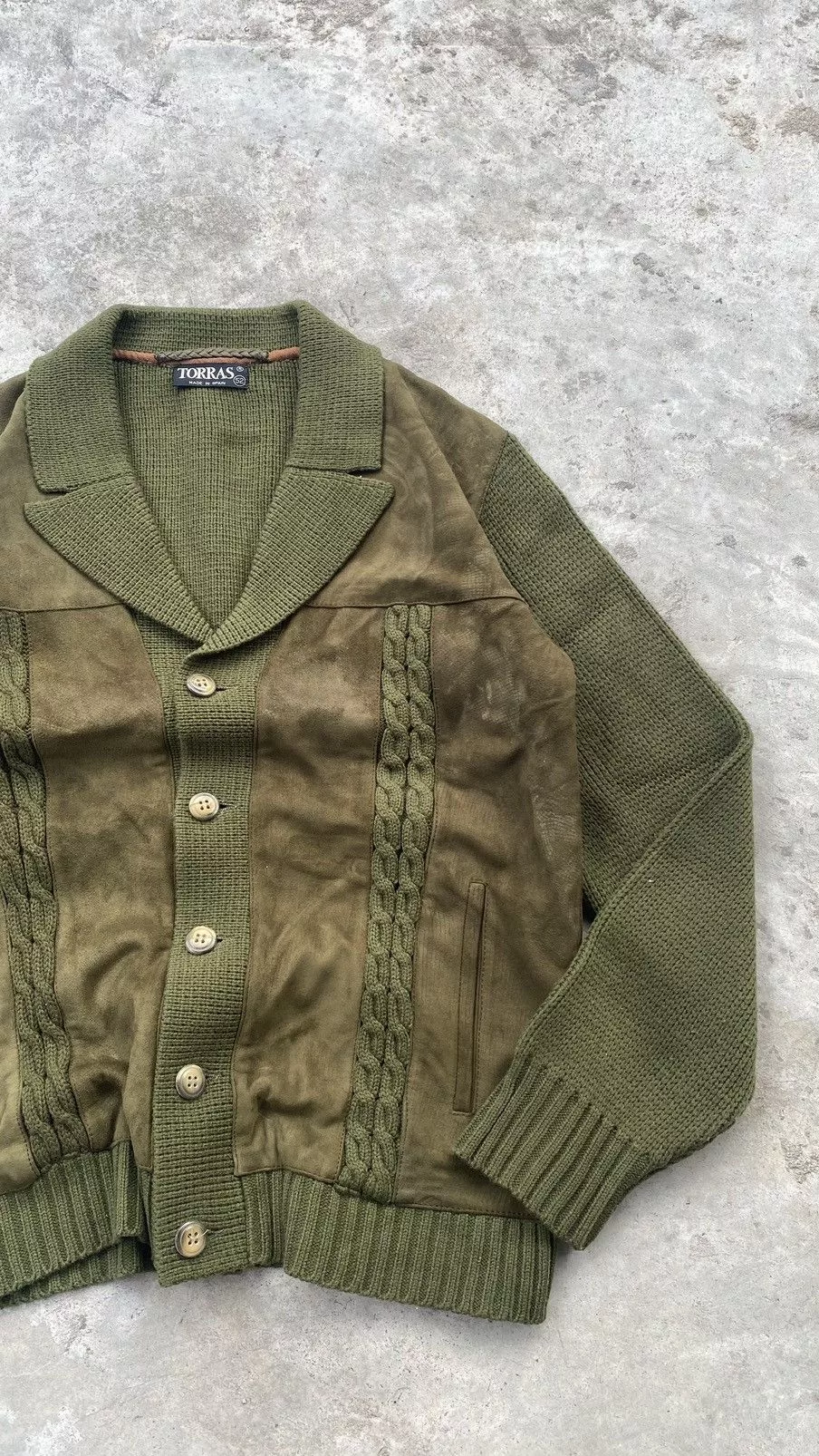 Designer Light Jackets Designer × Torras Torras Suede Cable Knit Jacket 80s Spain Green Avant-Garde