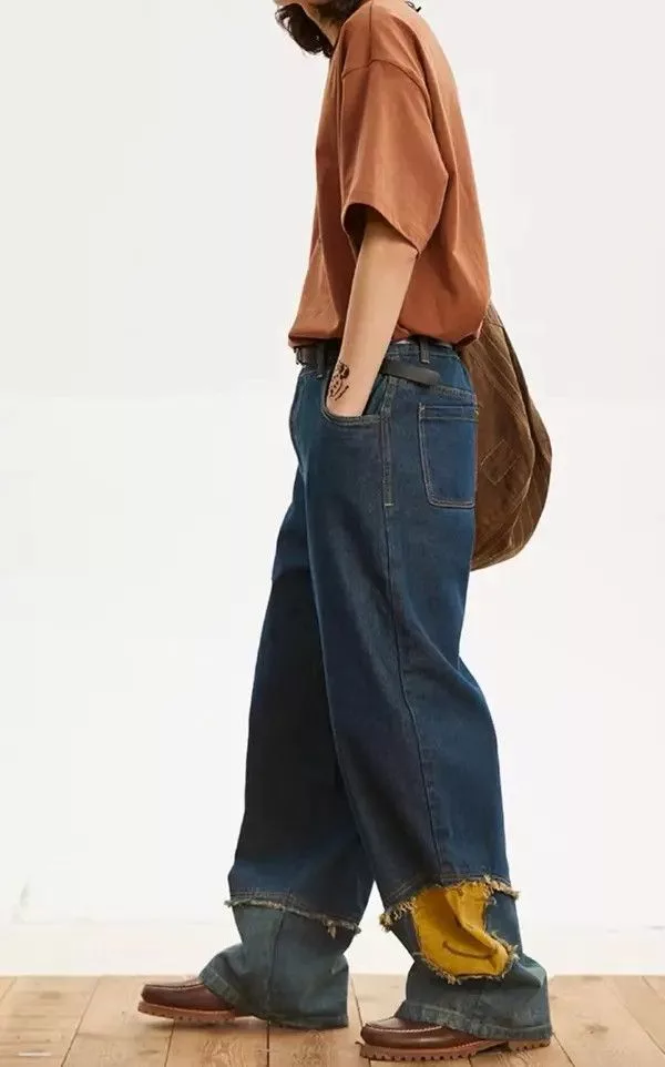 Jean Denim Straight-leg jeans with retro patchwork design Blue Avant-Garde