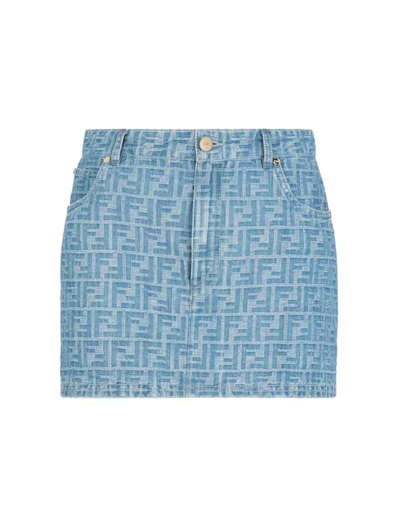 Fendi Midi Skirts Fendi LIGHT BLUE FF DENIM SKIRT