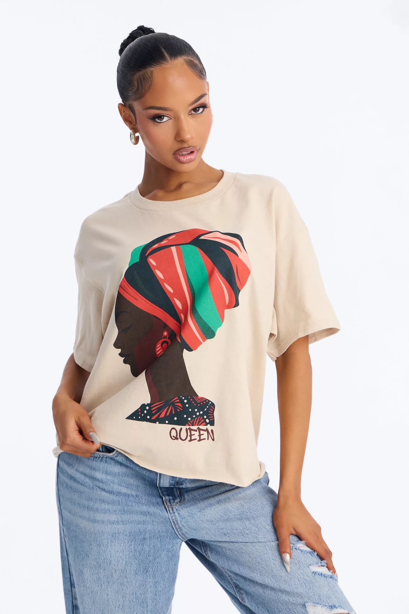 Powerful Queen Oversized Tee - Sand