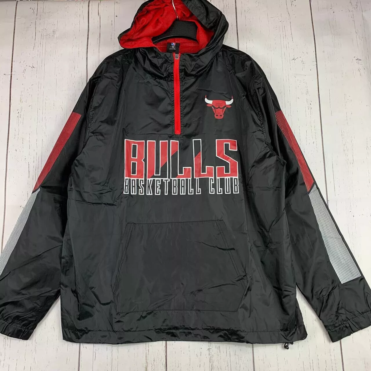 NBA Light Jackets NBA Chicago Bulls Basketball Club 1/4 Zip Windbreaker Jacket Men Black
