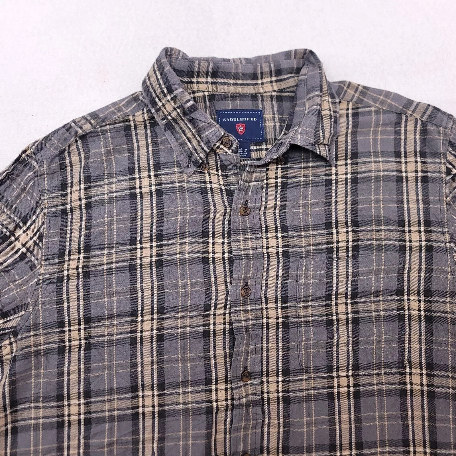 Saddlebred Shirts Button Ups Saddlebred Tartan Flannel Casual Shirt Mens Size Large Gray