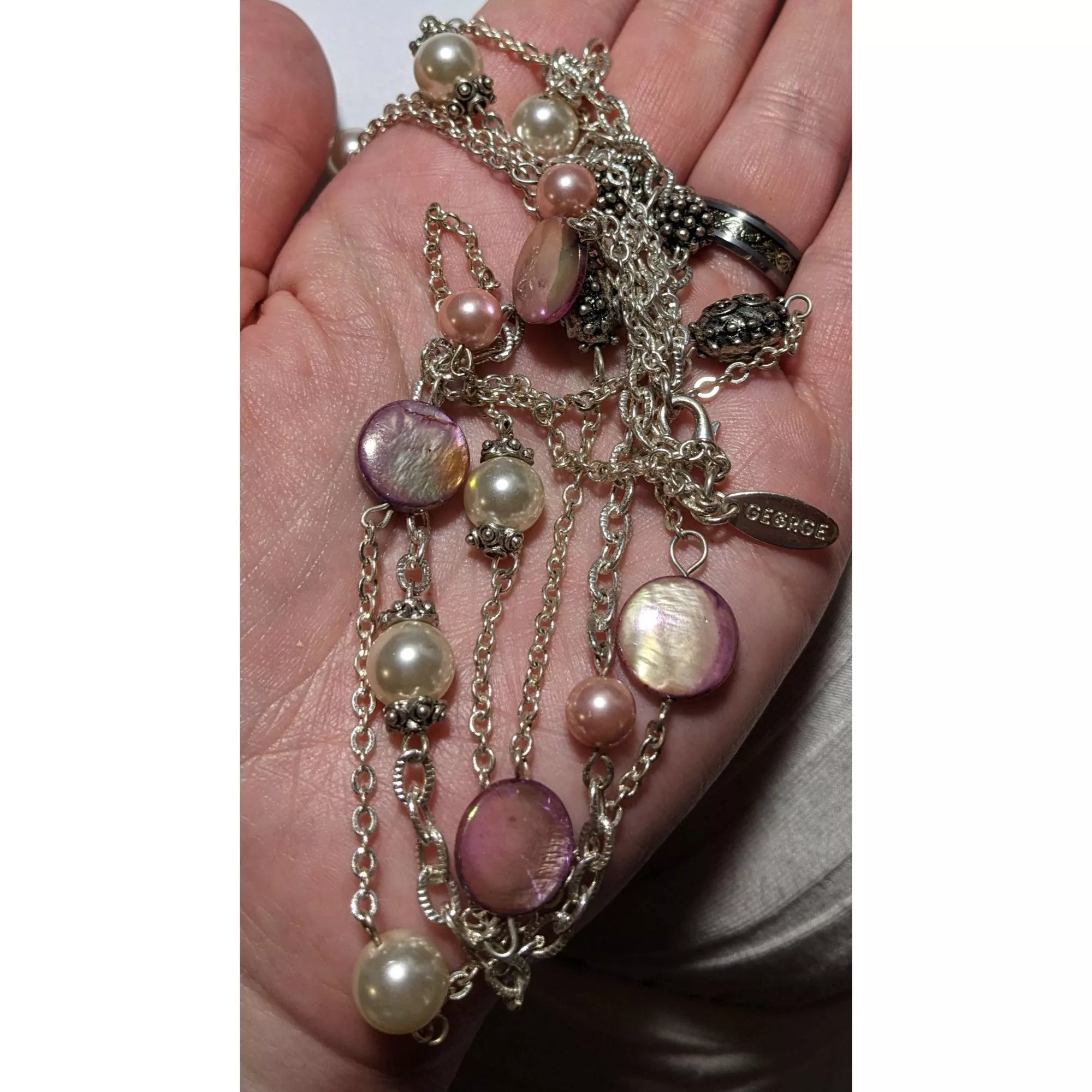 George Necklaces George Silver Necklace With Pink & White Beads