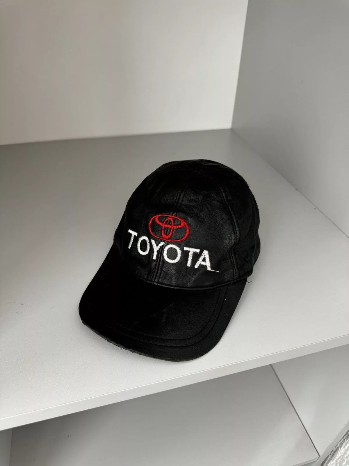 Leather Hats Leather × Vintage Toyota Racing Vintage Logo Leather Cap Black