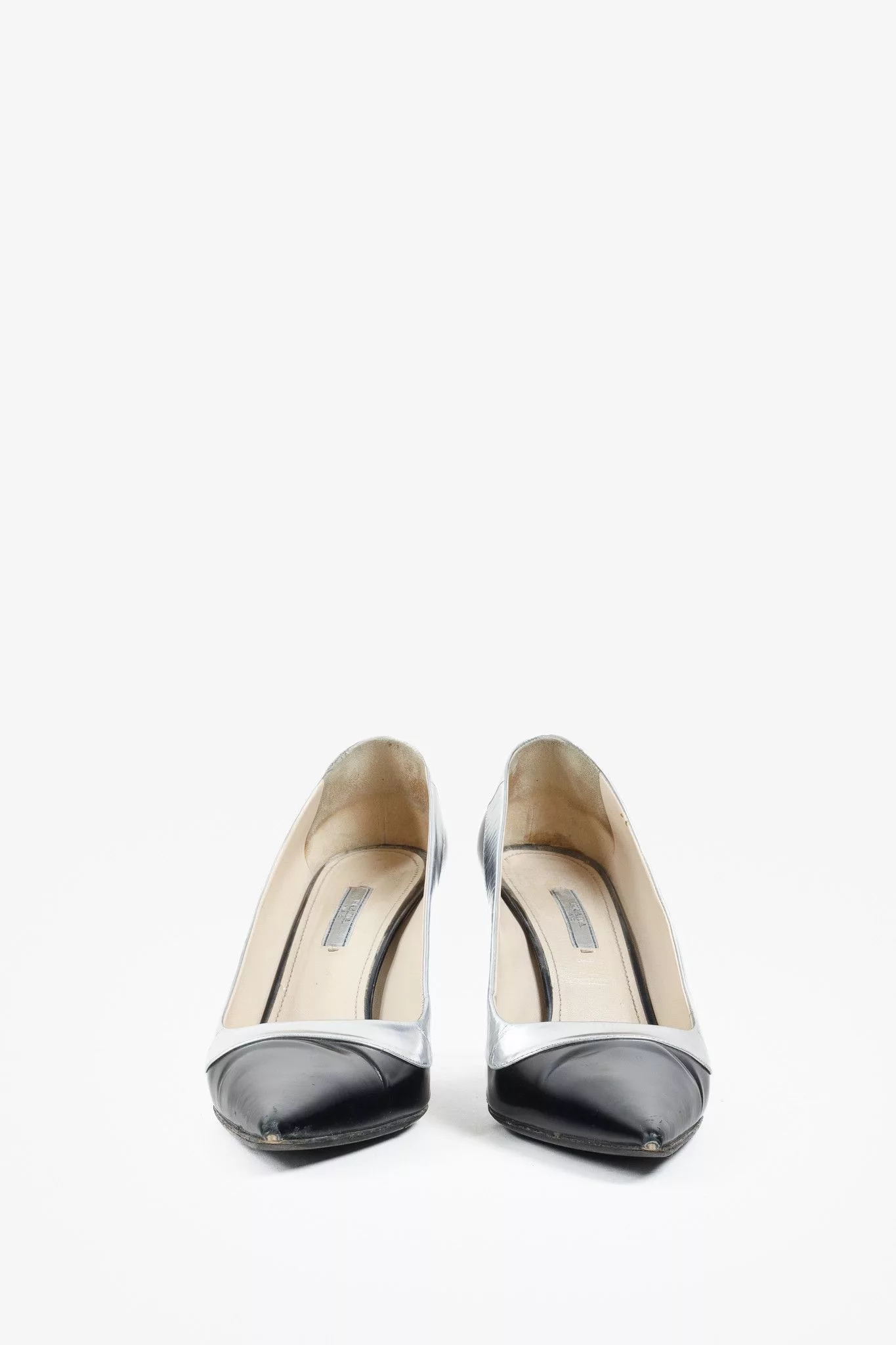 Prada Heels Prada Metallic Rim Point Toe Stiletto Heels Black