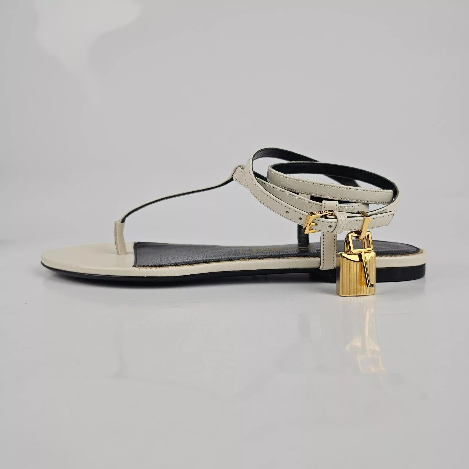 Tom Ford Flats Tom Ford Padlock White Leather Sandals New