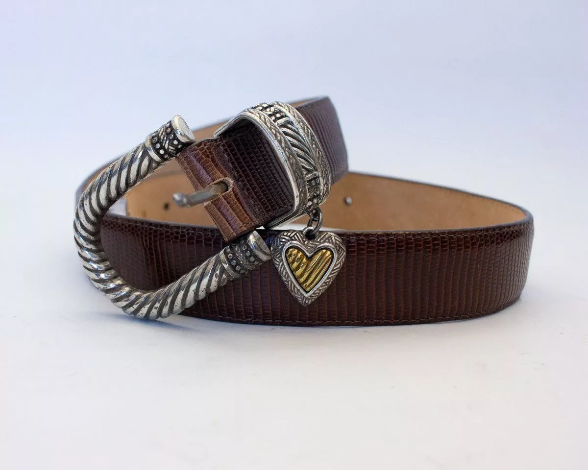 Brighton Belts Brighton Brown Leather Belt Snakeskin Pattern Silver Buckle