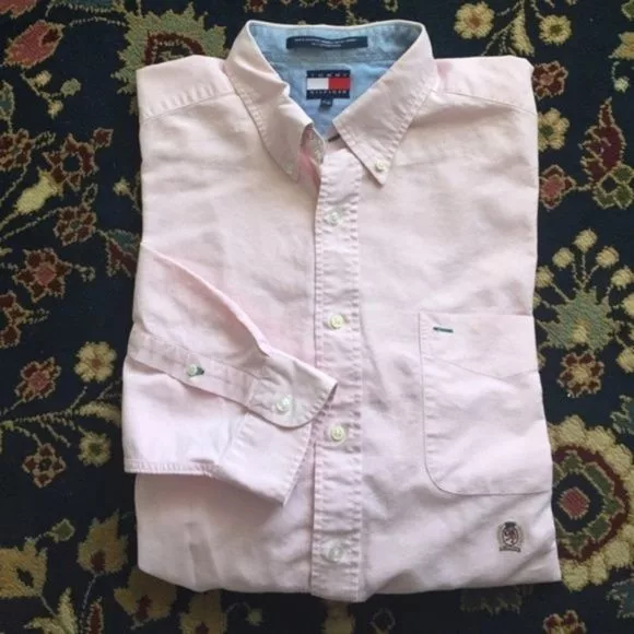 Tommy Hilfiger Shirts Button Ups Tommy Hilfiger Buttondown Men's Embroidered Crest Pink
