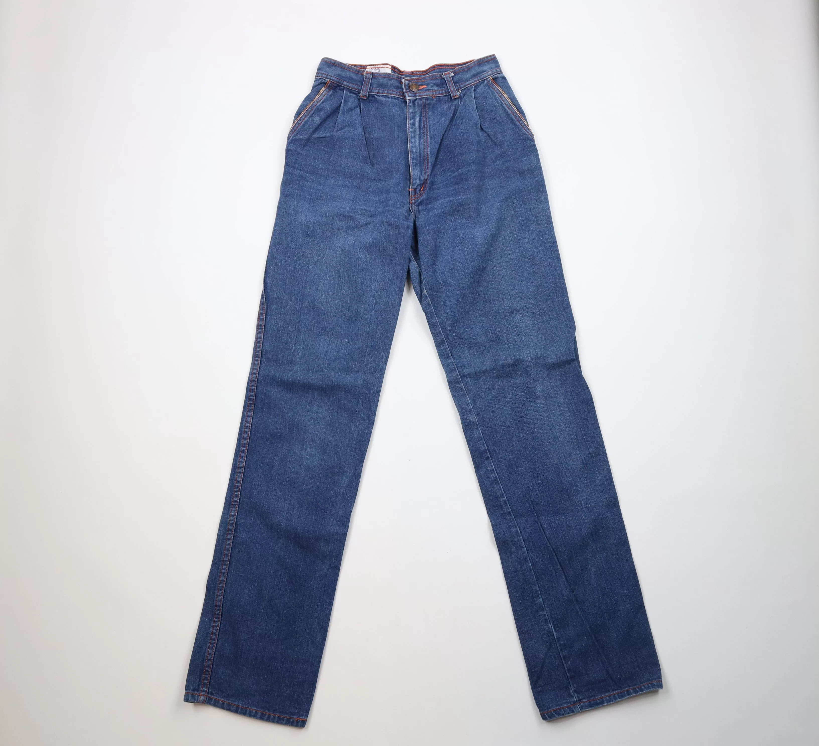 Vintage Jeans Vintage 70s Streetwear Pleated Straight Leg Denim Jeans Blue