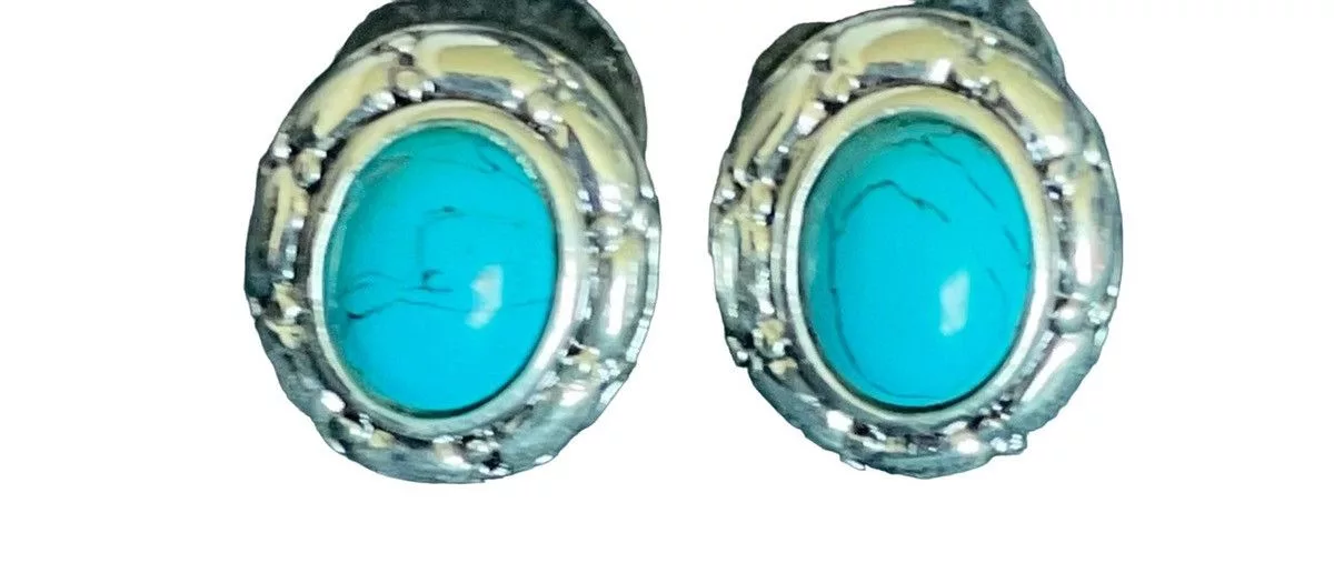 Vintage Earrings ROMAN Vintage 80’s Turquoise Cabochon Oval Earrings Blue