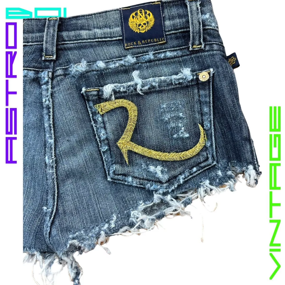 Rock & Republic Shorts ROCK & REPUBLIC DISTRESSED BLUE DENIM SHORTS _ 28"