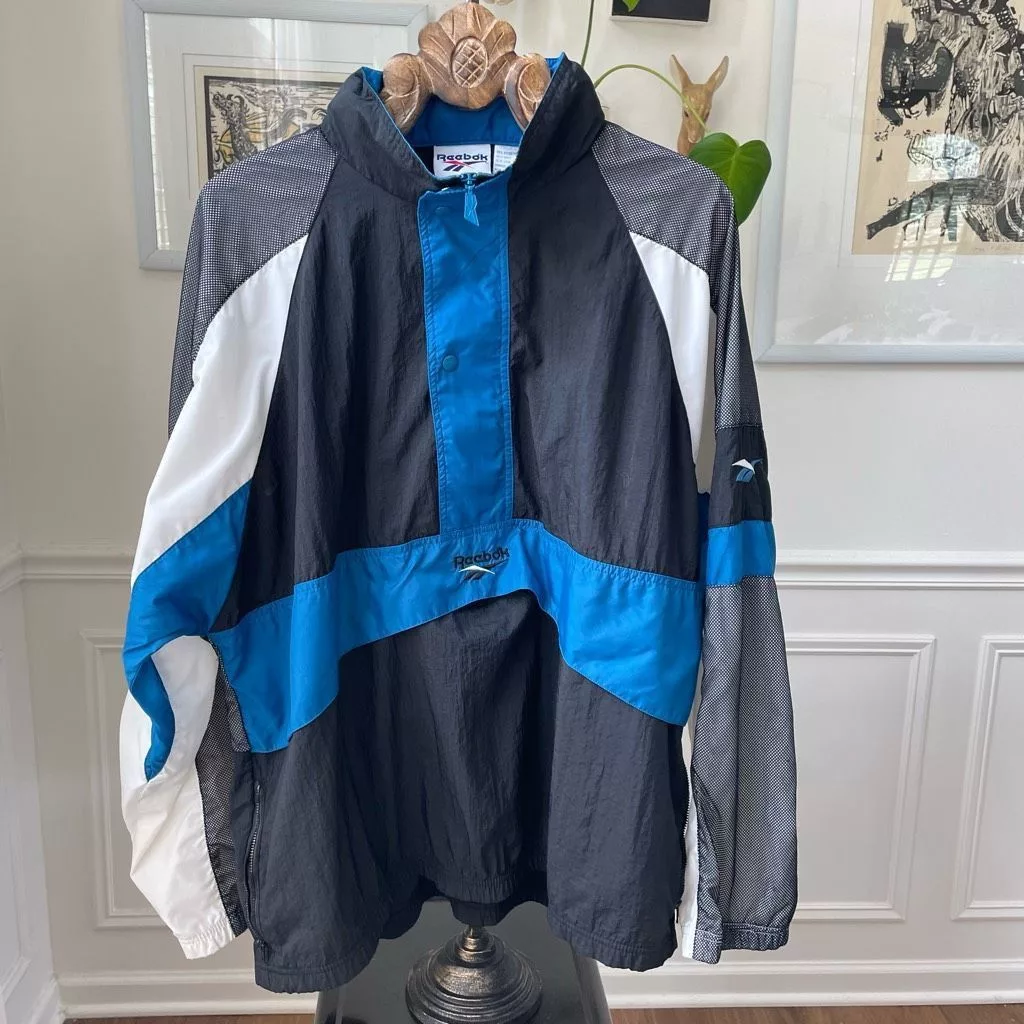 Reebok Light Jackets Vintage 90s Reebok Windbreaker Pullover 1/2 Zip XL Black