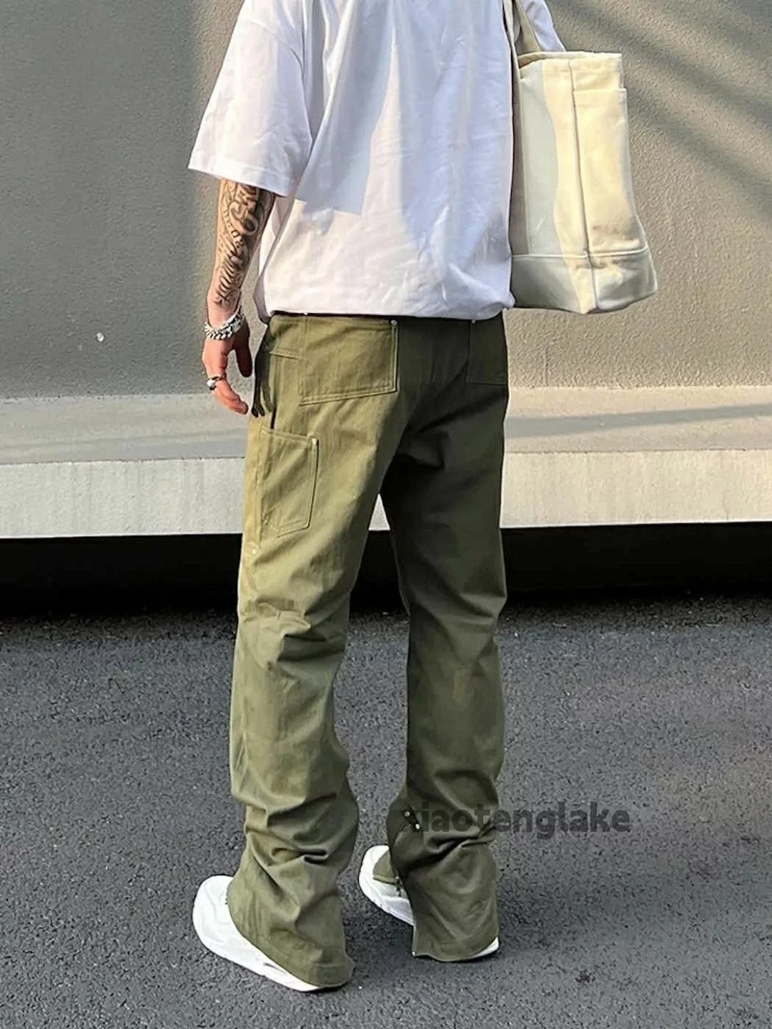 Designer Casual Pants Designer × Japanese Brand × Vintage utility skate hiphop zipper flared cargo carpenter pants Green
