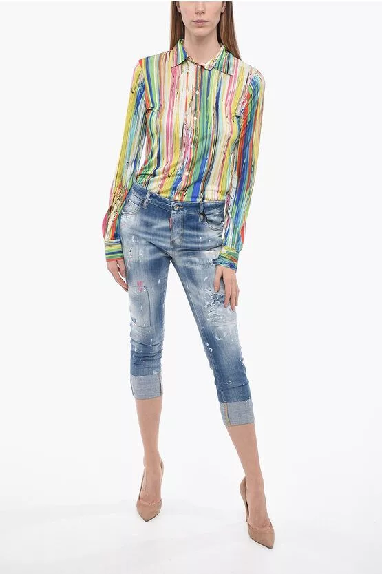 Dsquared2 Jeans Dsquared2 og1mm0624 Cropped Fit Logo Jeans in Light Blue