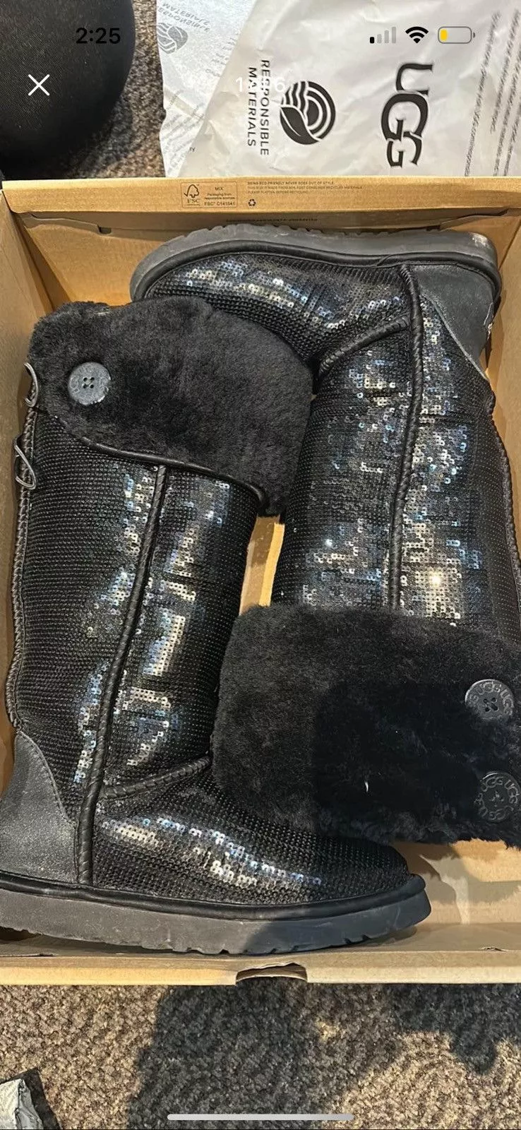 Ugg Boots Ugg Bailey Button Over The Knee Black Sequin Boots Women's