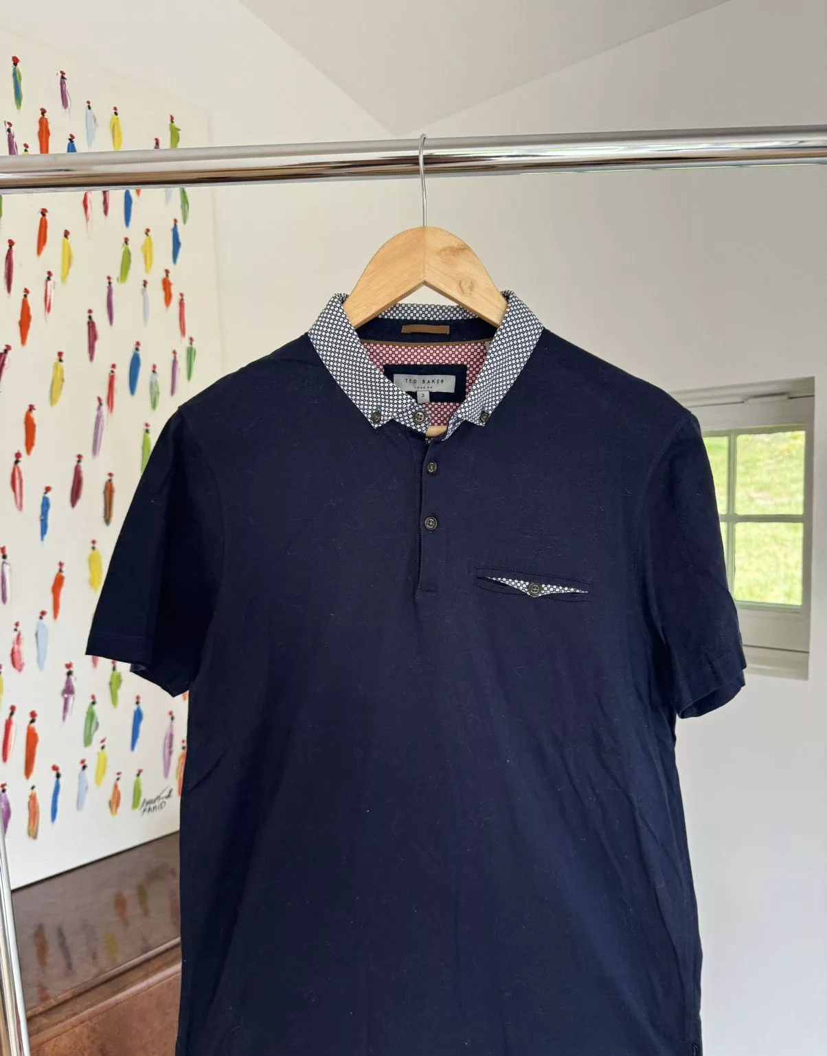 Ted Baker Polos Ted Baker Patterned Collar Polo Blue