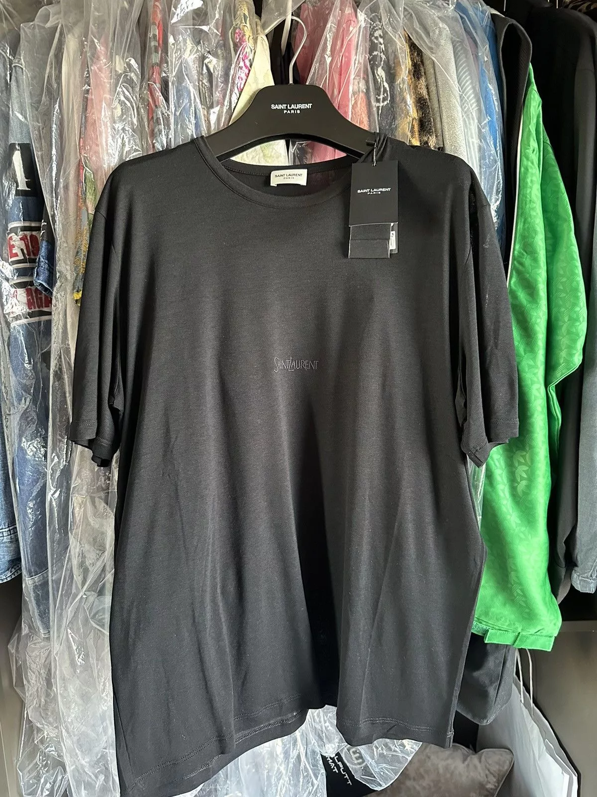 Saint Laurent Paris Short Sleeve T Shirts Saint Laurent Paris $620 FW23 Saint Laurent black logo viscose t shirt BNWT M