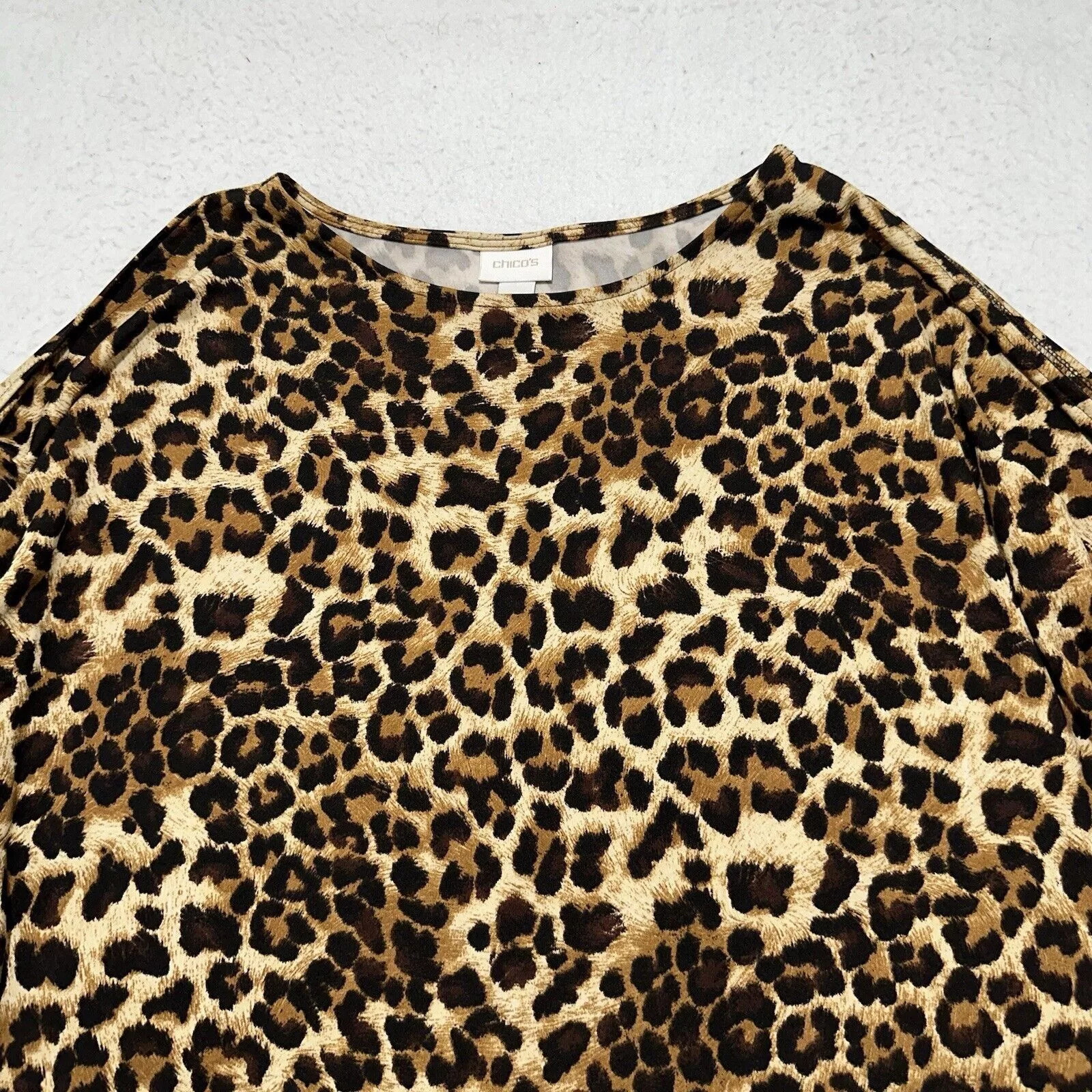 Chicos Blouses Chicos Large Brown Leopard Print Exposed Shoulder Blouse