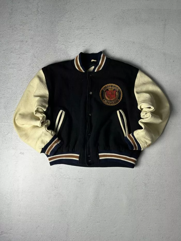 Guess Leather Jackets vintage guess american classic varsity jacket Black