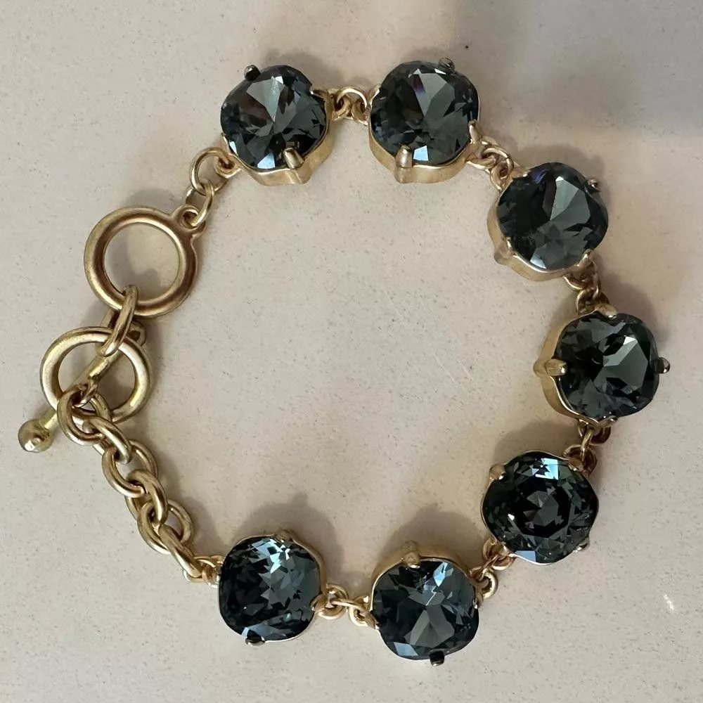 Designer Bracelets Designer Midnight Blue-Gray Round Crystal Gold Tone Tennis Bracelet