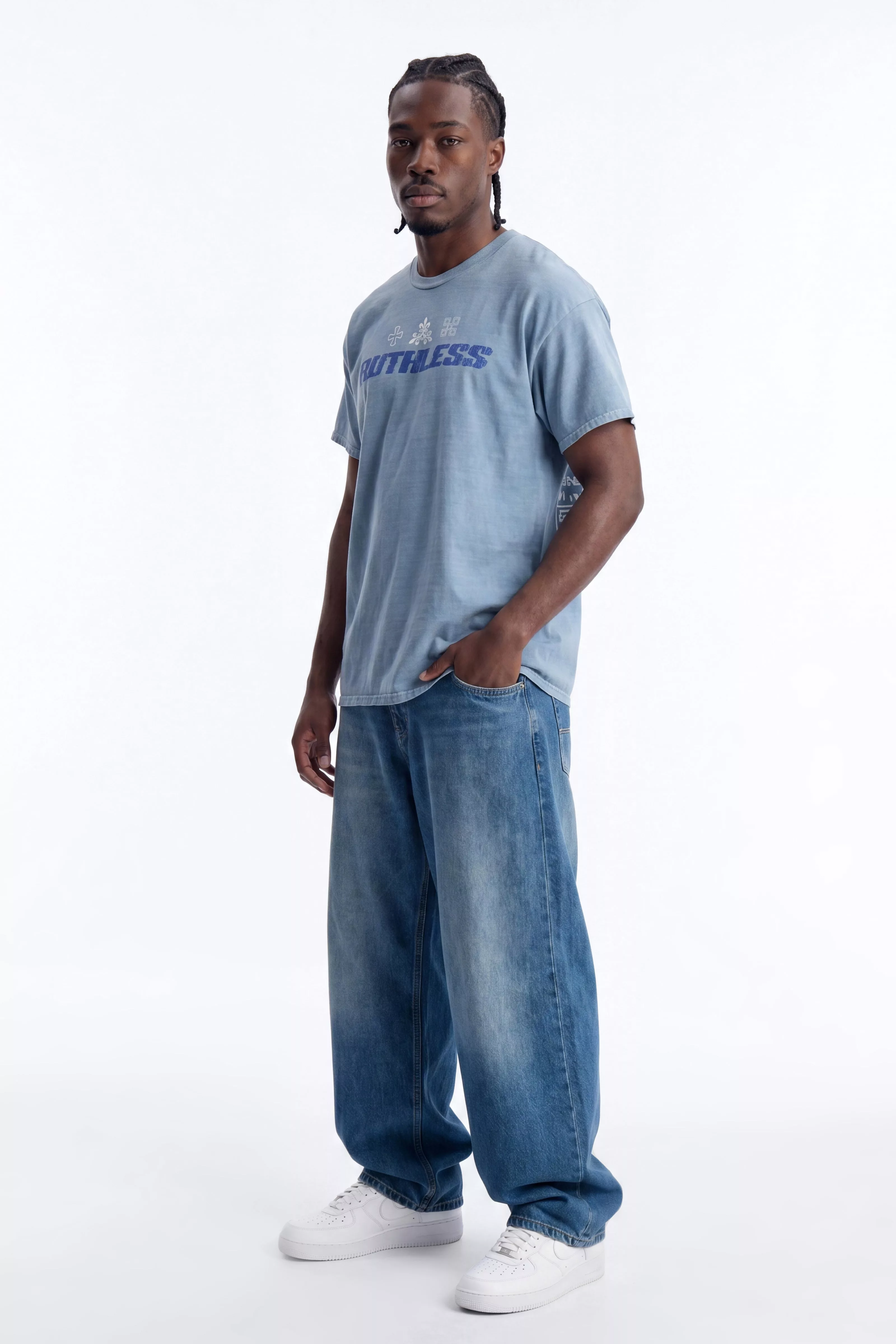 Ruthless Chaos Oversized Washed Short Sleeve Tee - Indigo