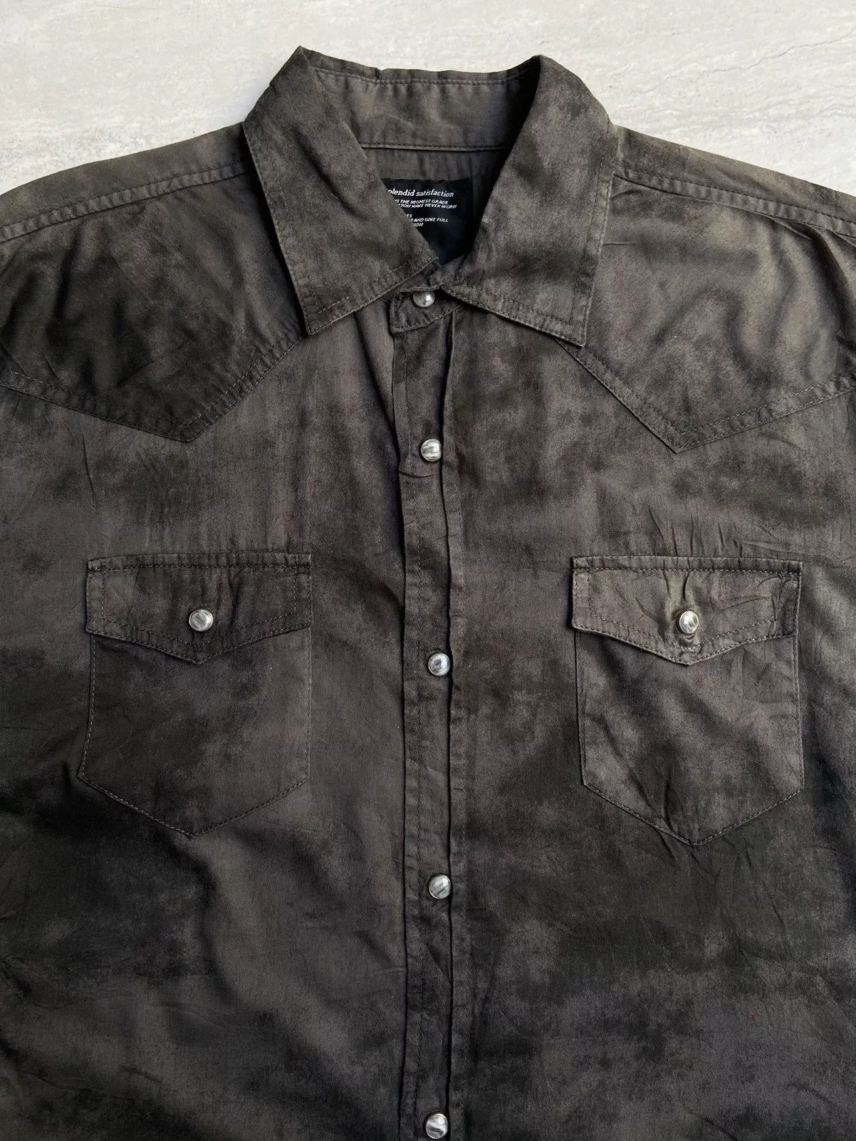 Designer Shirts Button Ups Designer × Japanese Brand × Seditionaries SPLENDID SATISFACTION Tie Dye Patterned Laces Shirt Black