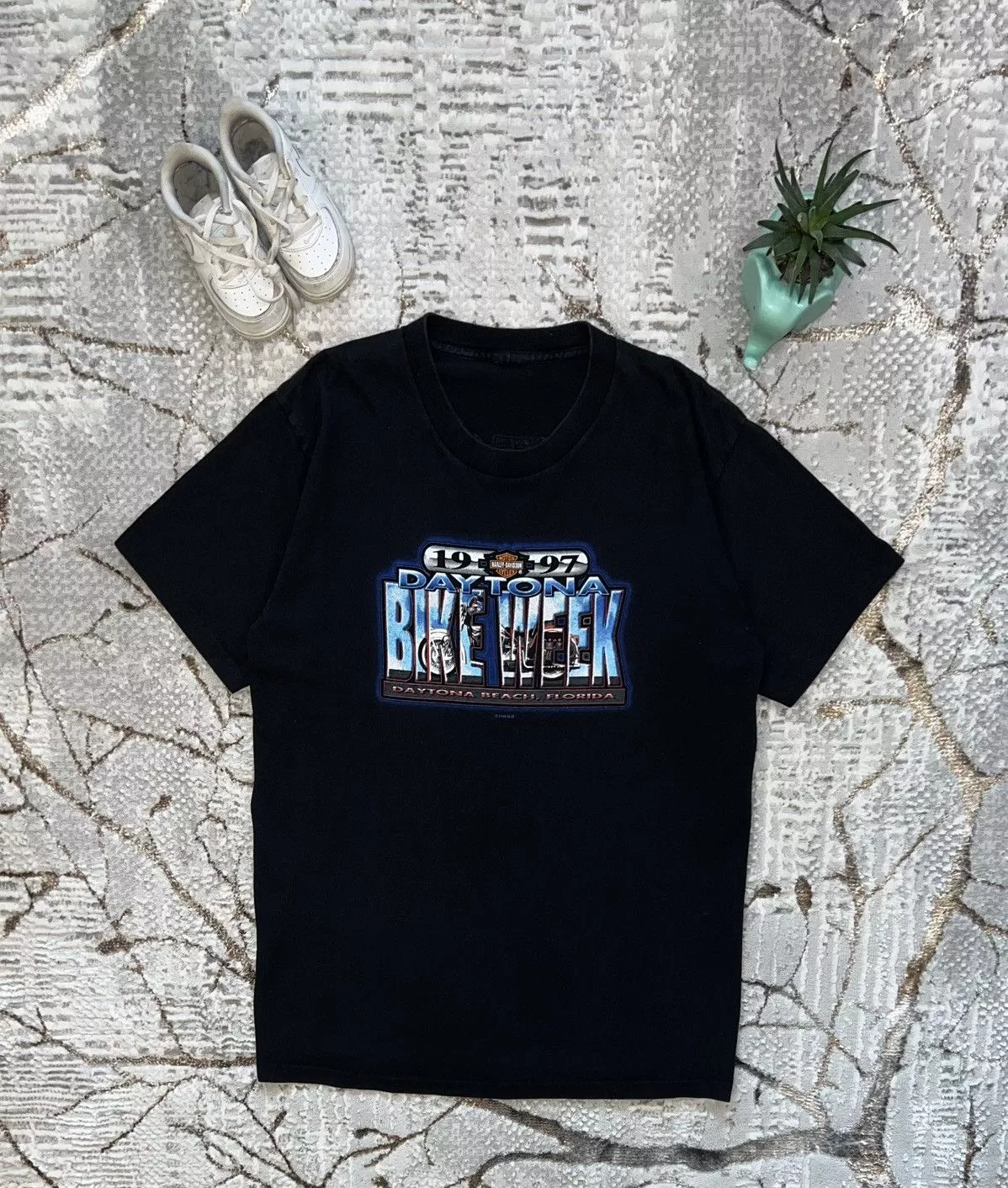 Harley Davidson Short Sleeve T Shirts Harley Davidson × Vintage HARLEY DAVIDSON 1996 VINTAGE DAYTONA BIKE WEEK T-SHIRT TEE Black Streetwear
