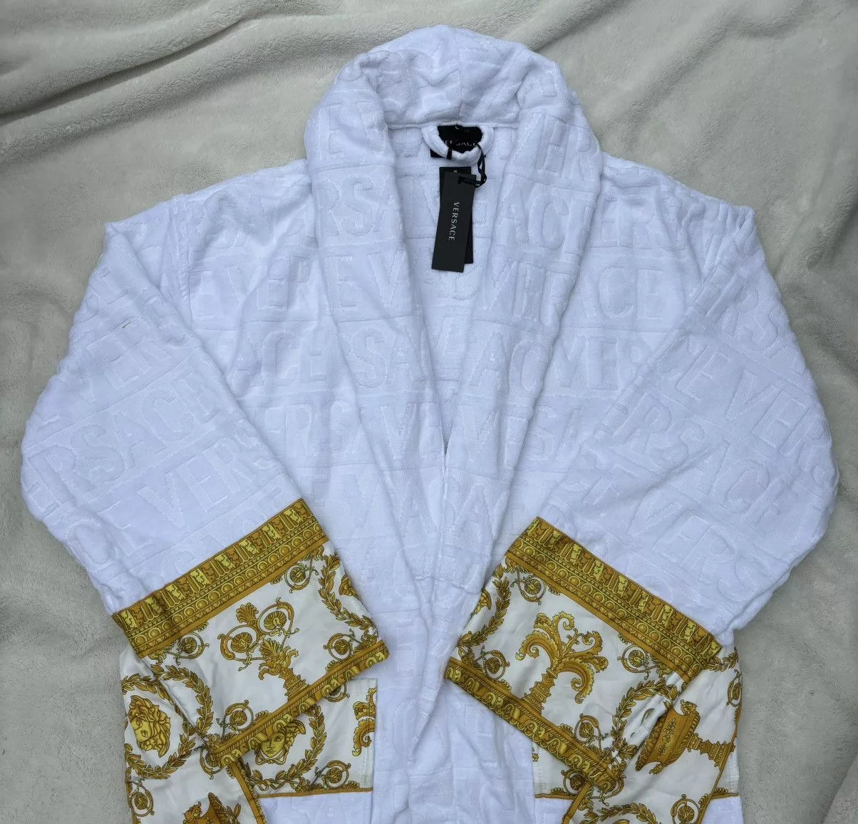 Versace Cloaks Capes Versace White / Gold Baroque Embossed Robe