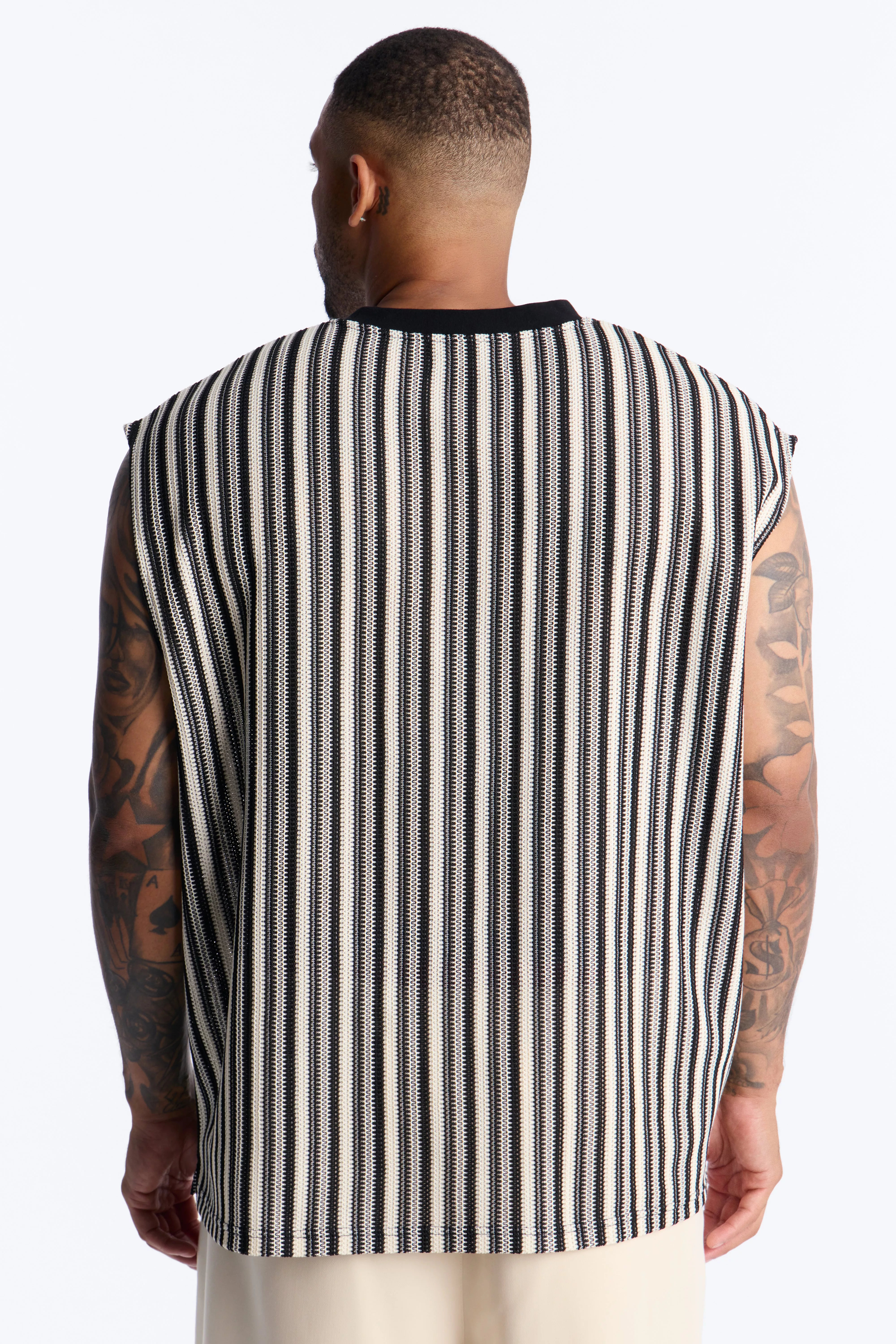 Ribbed Column Muscle Tee - Black/combo