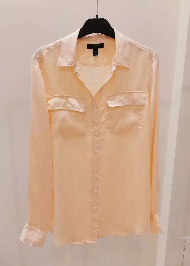 J.Crew Button Ups 100% silk shirt J.Crew apricot luxury soft unique 80s 90s Yellow