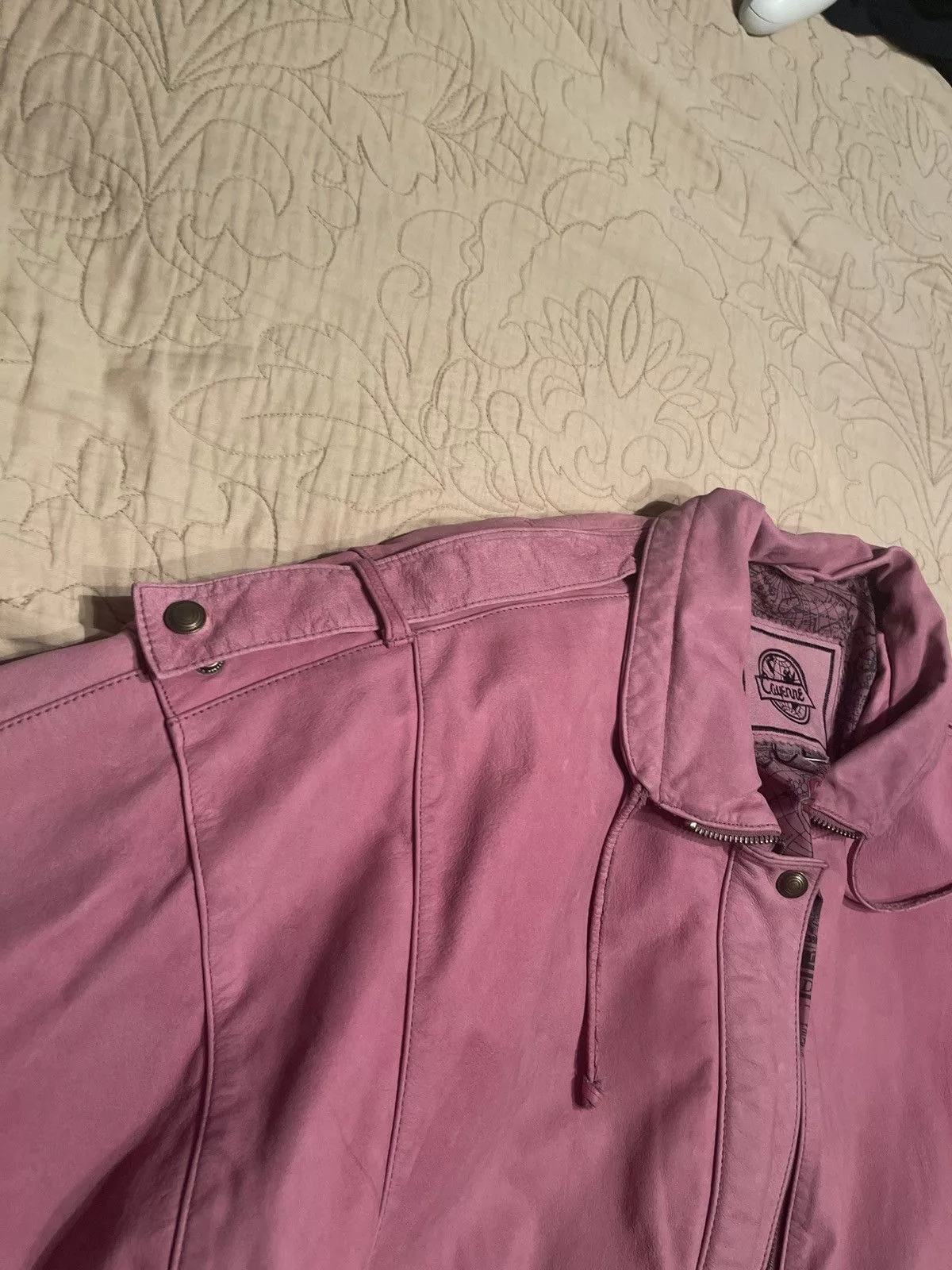 Vintage Bombers Vintage pink cropped fit leather bomber jacket