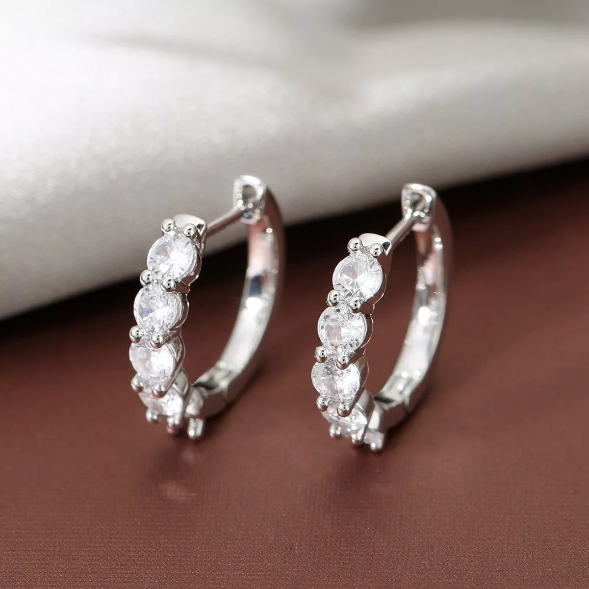 Other Earrings Other CZ Cubic Zirconia Silver Hoop Earrings for Women