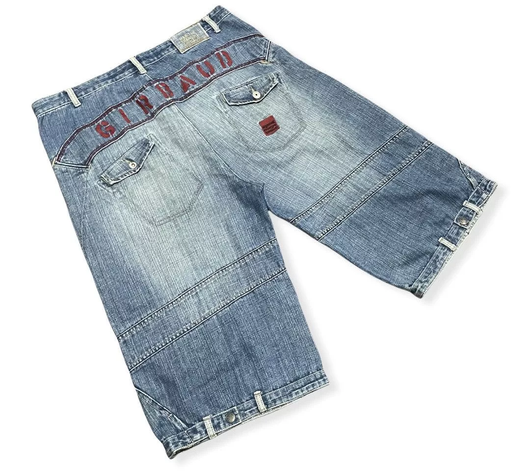 Marithe + Francois Girbaud Shorts Marithe + Francois Girbaud MFG Denim Shirt Embroidery Square Iconic Logo Pocket Blue