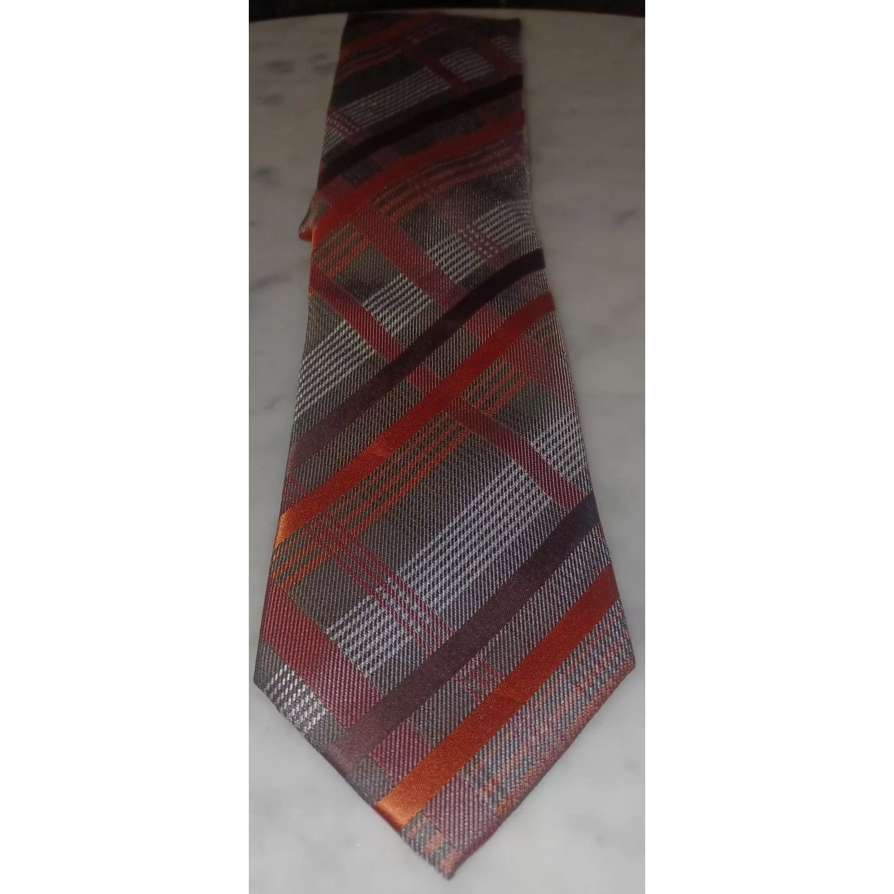 Other Ties Pocketsquares Other Menzggg Men's Tie Orange Gray Plaid Multi Streetwear