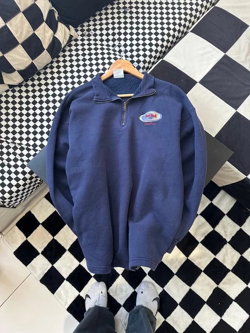 Hard Rock Cafe Sweatshirts Hoodies Hard Rock Cafe × Vintage HARD ROCK CAFE HALF ZIPPER Blue Streetwear