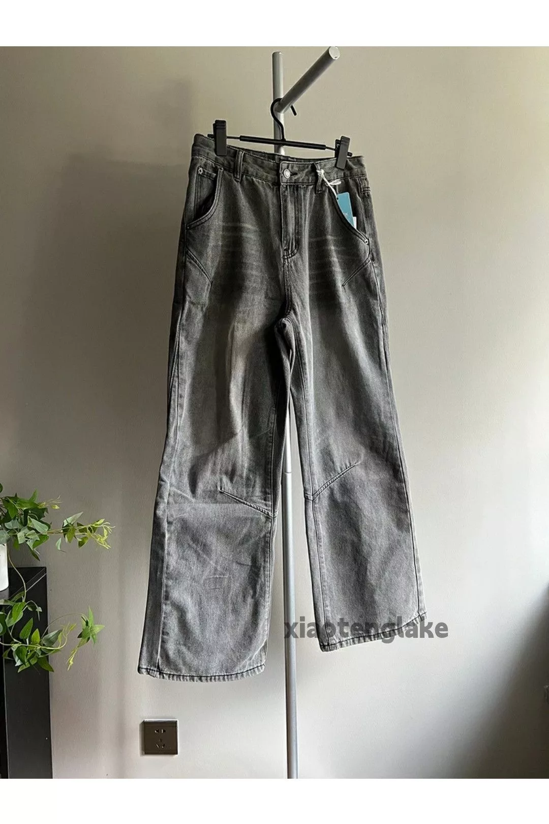 Jean Denim Jean × Vintage washed faded carpenter patchwork flared jeans Gray