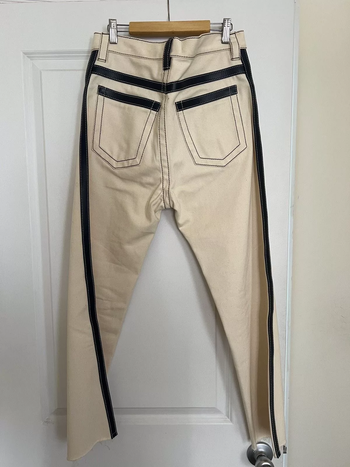 Prada Denim PRADA Spring 2015 leather trim natural color denim jeans 30 White