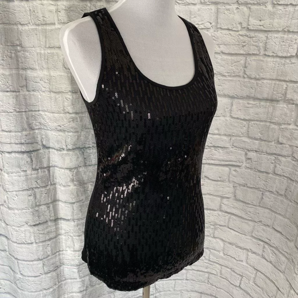Express Tank Tops Express women M black sequin front ribbed tank top