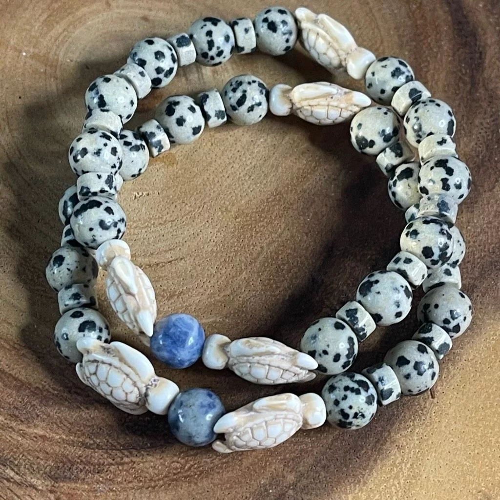 Other Bracelets Other Sea turtle blue dot stone Dalmatian jasper stretch bracelet crystal beaded
