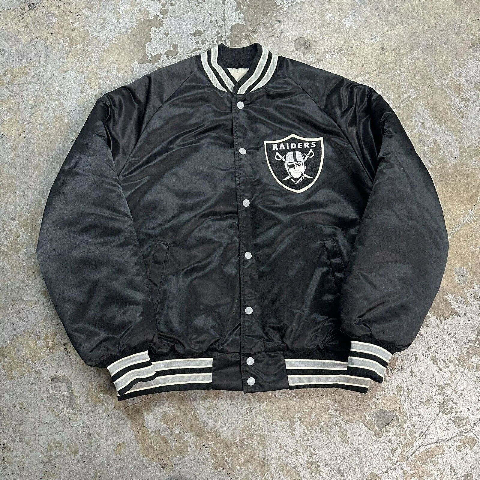 NFL Light Jackets NFL × Vintage Vintage 80s Los Angeles Raiders Black Bomber Satin Jacket